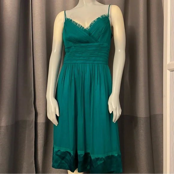 slim fit dress slacks Florence Waterfall Dress in Forest Green Satin main image 0
